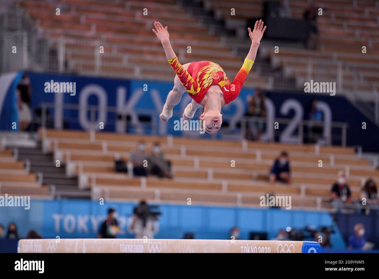 Tokyo, Japan. 27th July, 2021. ZHANG Jin (CHN) Action, balance beam, balance beam, gymnastics, team competition all around women, artistic gymnastics, gymnastics women`s team, team competition women on 07/27/2021, Ariake Gymnastics Center. Olympic Summer Games 2020, from 23.07. - 08.08.2021 in Tokyo/Japan. Â Credit: dpa/Alamy Live News Stock Photo